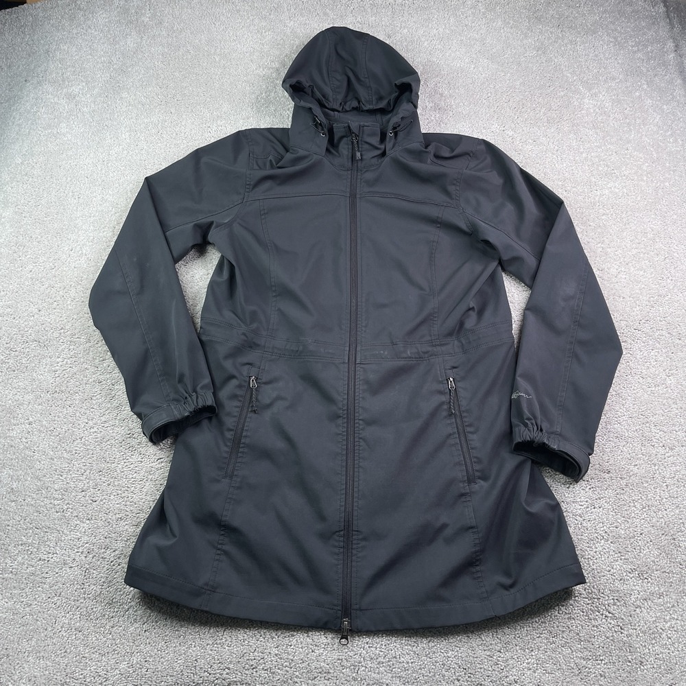 Eddie Bauer Jacket Women Large Black Softshell Hooded Parka Rain Coat Gorpcore